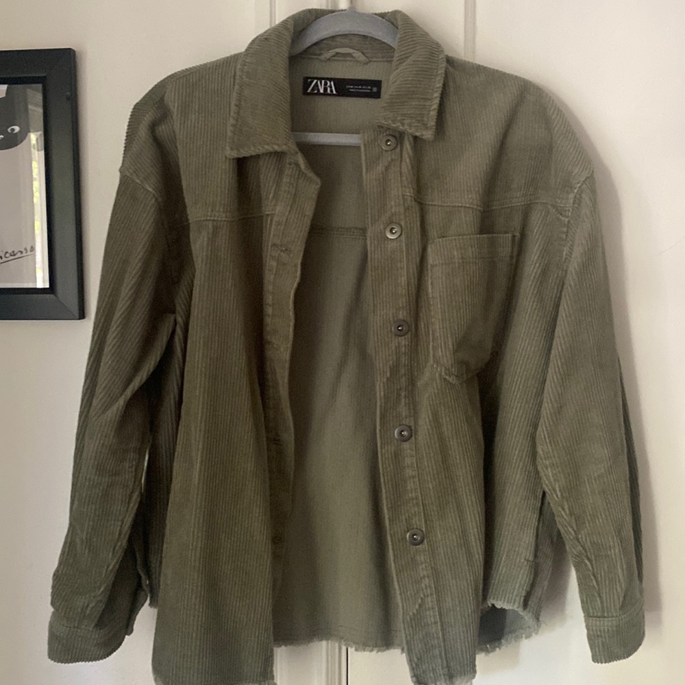 Army green, corduroy Zara shacket.
